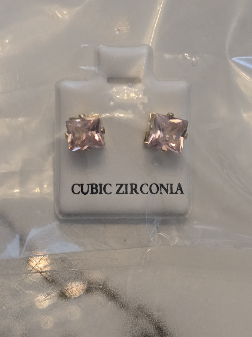 Pink cubic zirconia stud earrings #jewelleryCubic Zirconia 6mm Princess-Cut